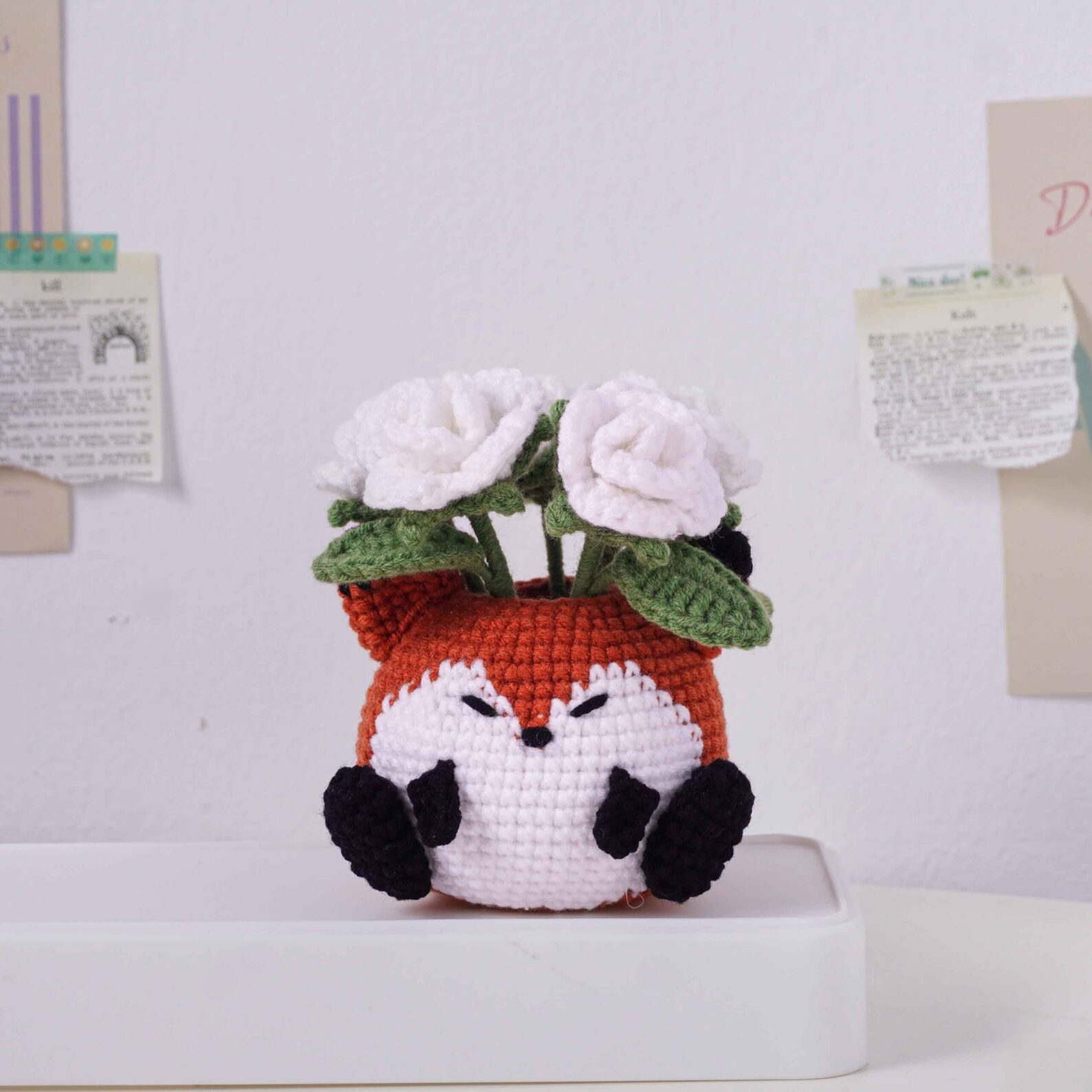 White Rose Fox Pot Crochet Pattern