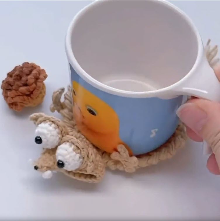 crochet scrat coaster ice age funny gift desk decor