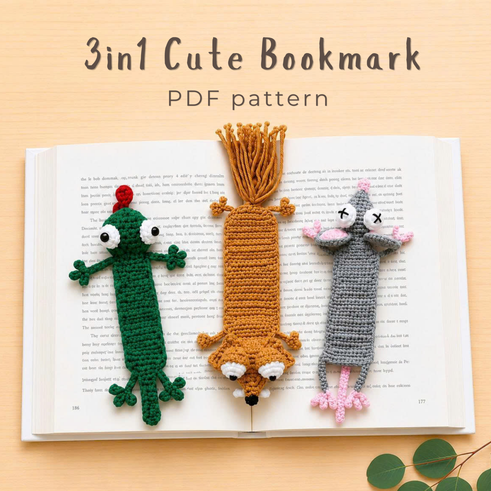 3-in-1 Cute Animal Bookmark Crochet Pattern Bundle PDF