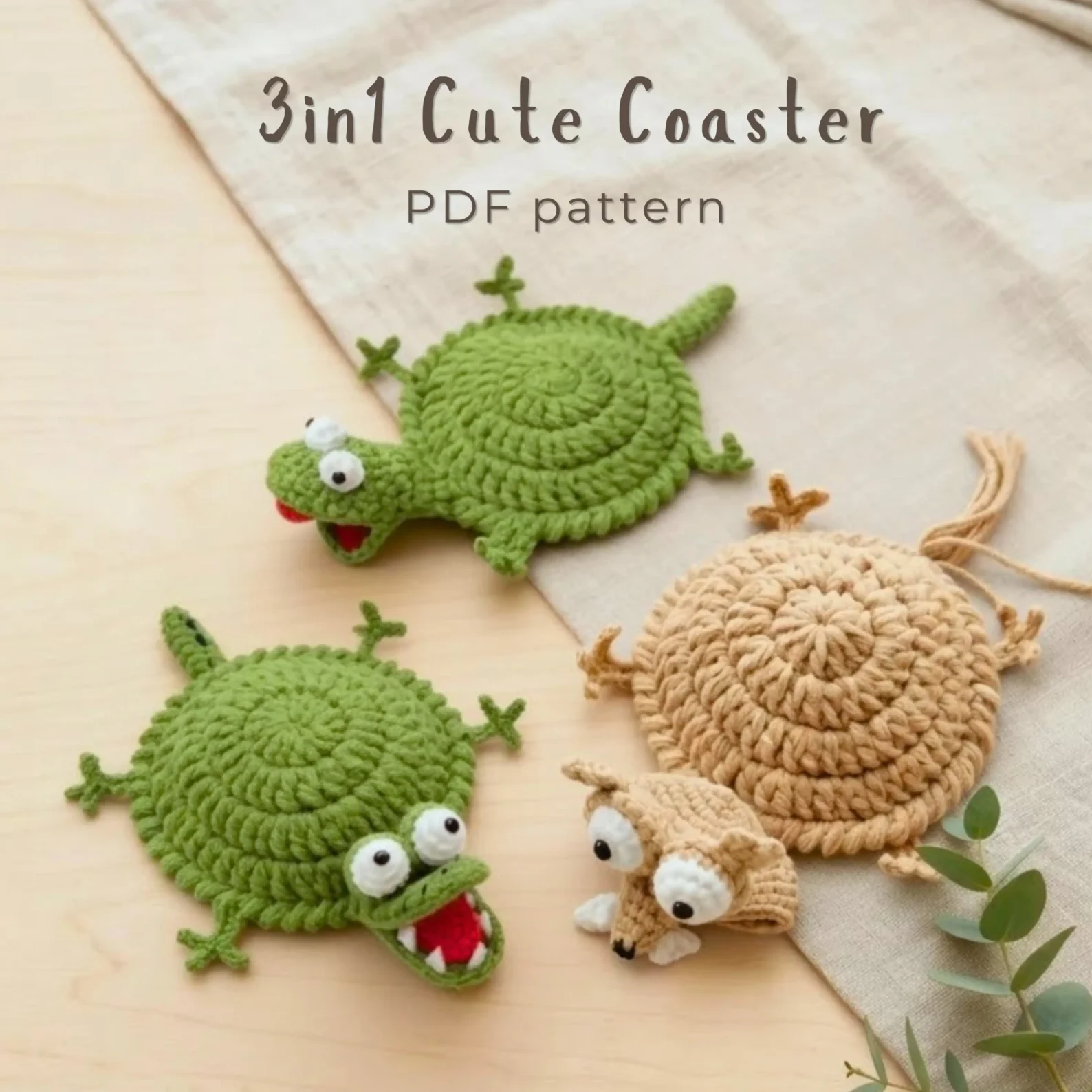 3-in-1 Scrat, Lizard & Crocodile Coasters Crochet Pattern Bundle PDF