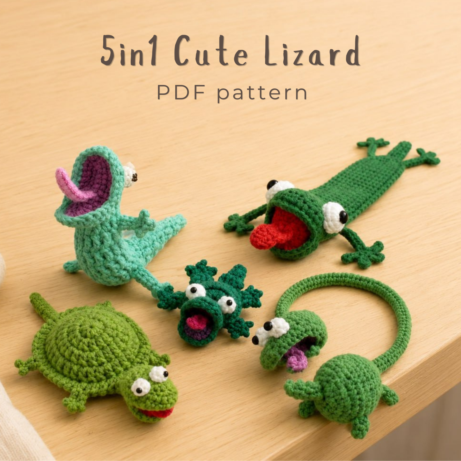 5-in-1 Cute Lizard Crochet Pattern Bundle PDF