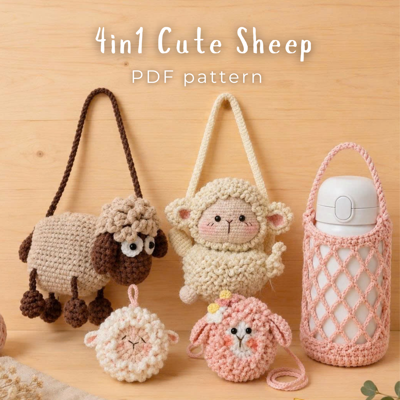 4-in-1 Cute Sheep Crochet Pattern Bundle PDF