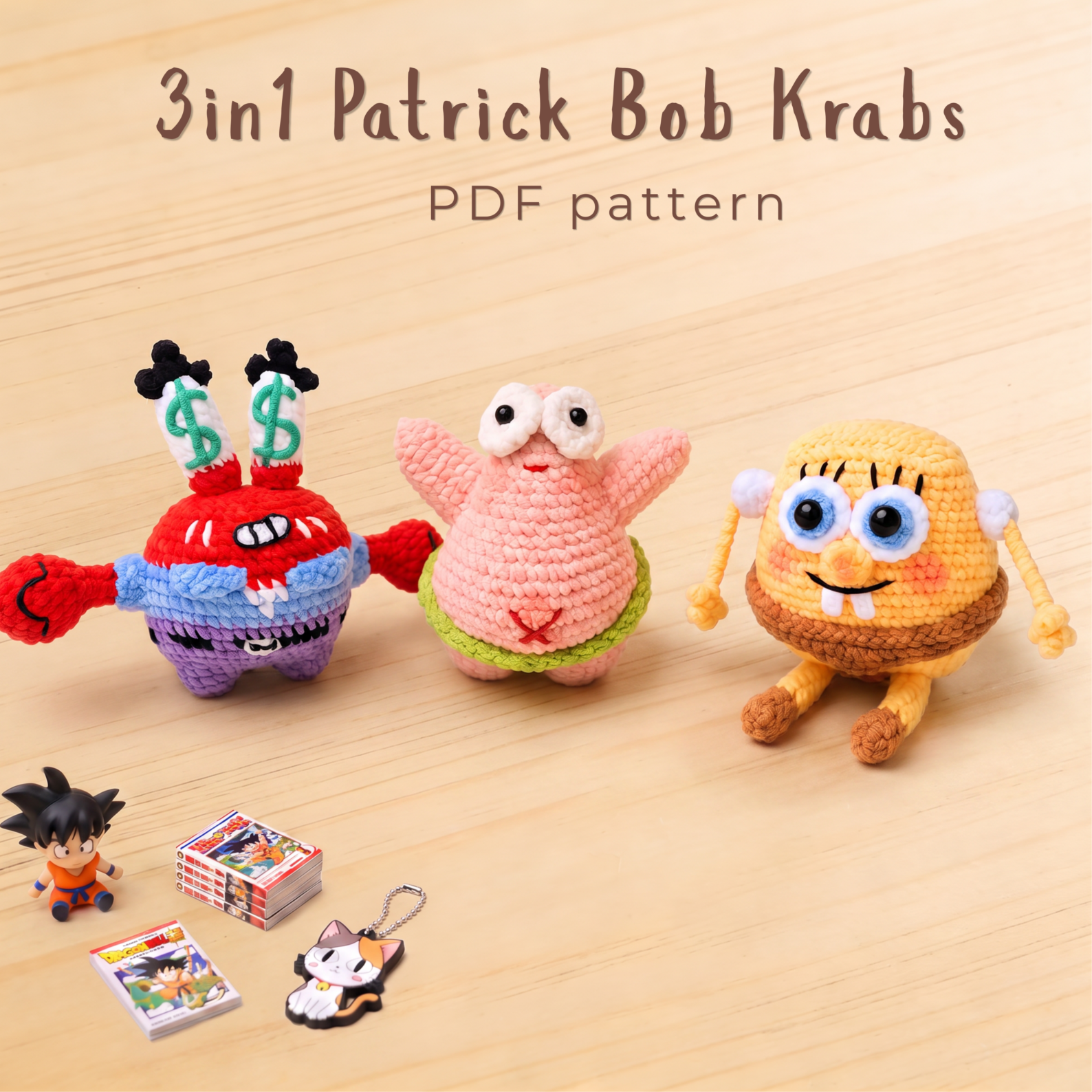 3-in-1 SpongeBob, Patrick Star & Mr. Krabs Crochet Pattern